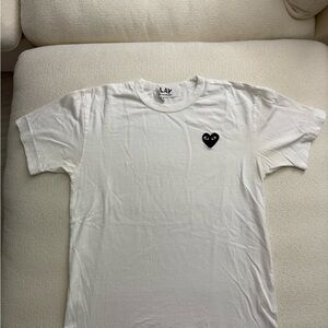 Comme des Garcons White Tee with Black Heart Logo worn once
